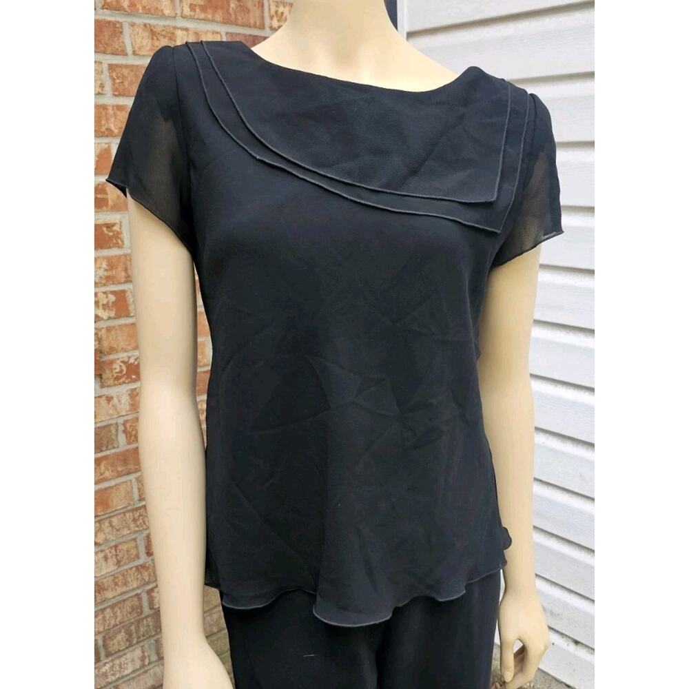 Vintage Miss Dorby Blouse Asymmetrical Draped Neck Cap Sleeve Fluid Poly Top 10